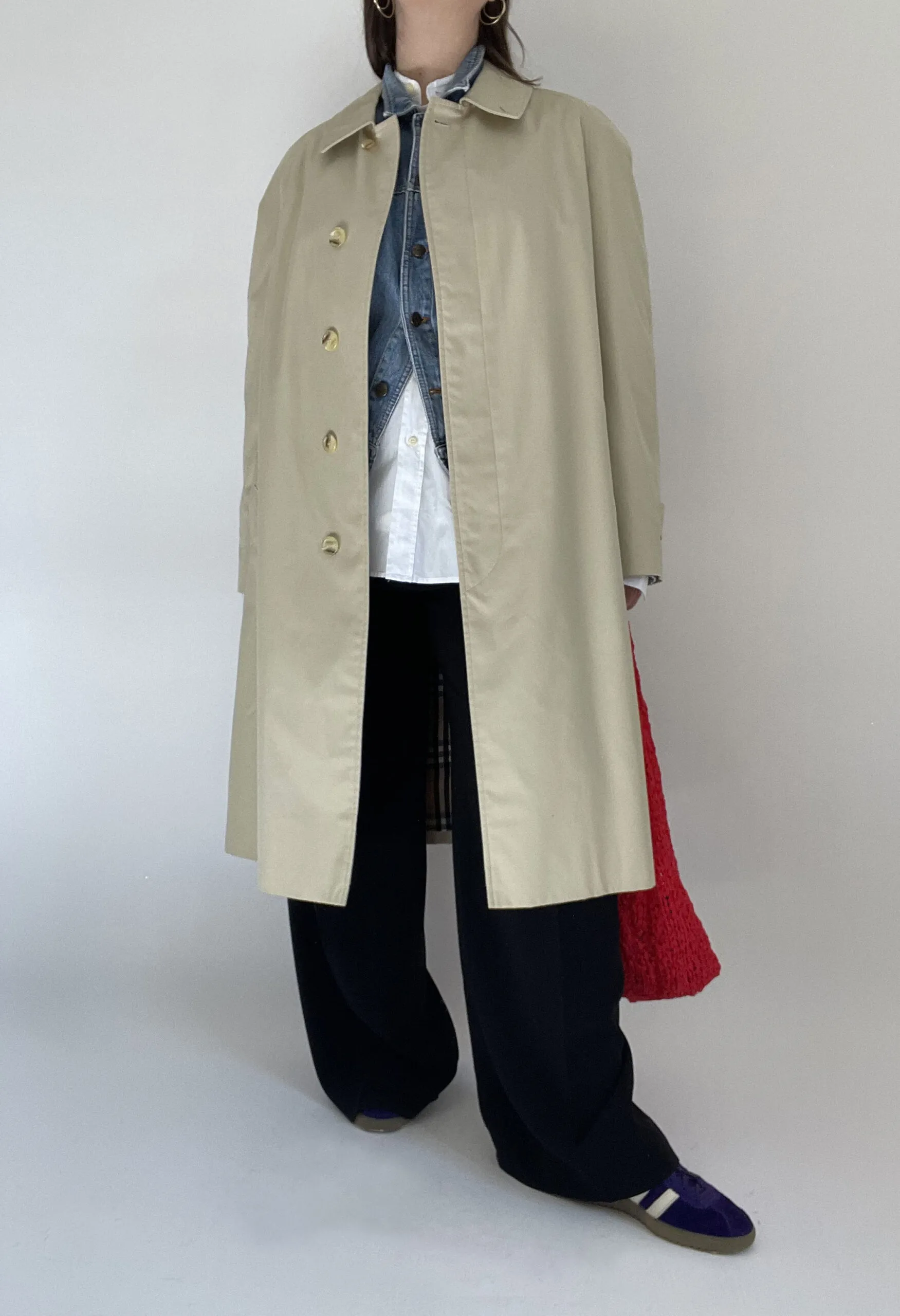 Trench unisex beige con interno tartan vintage anni ’70