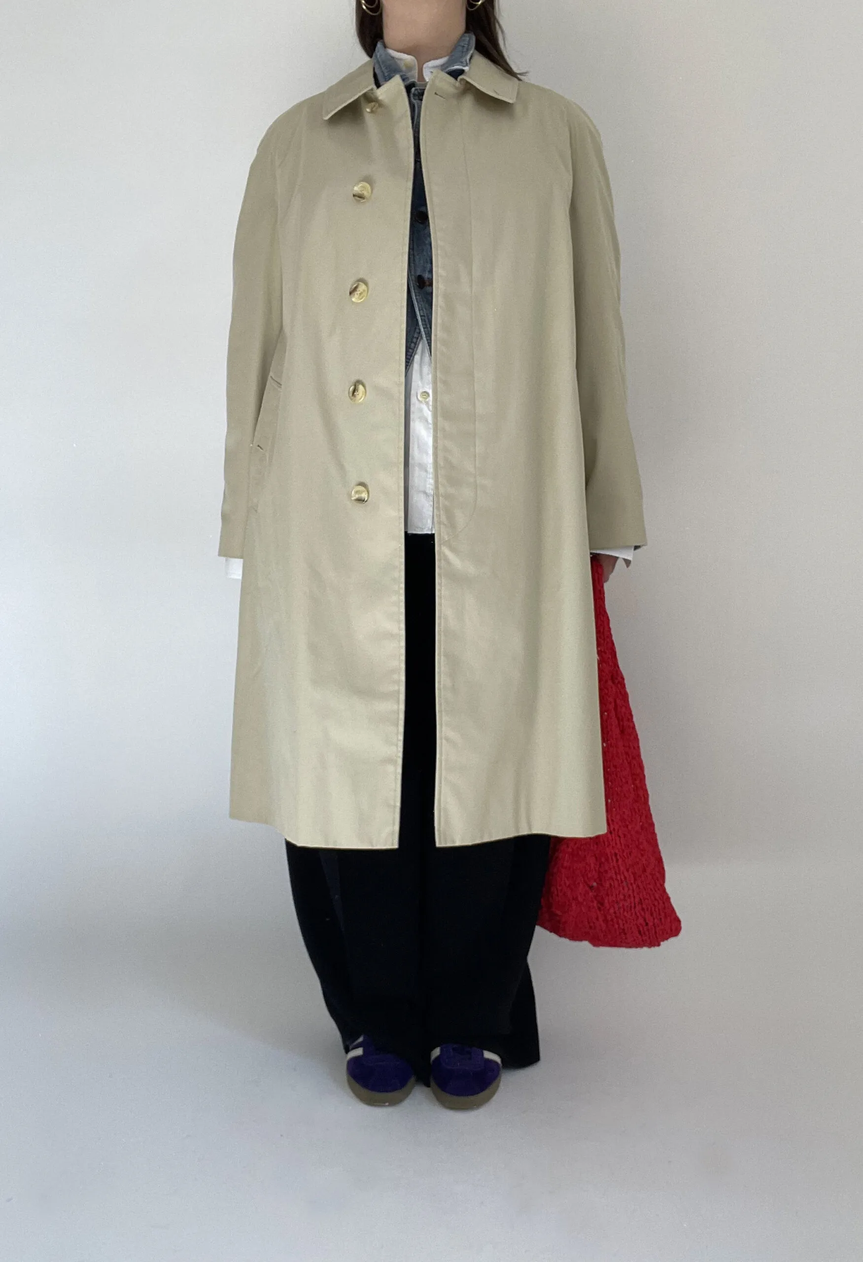 Trench unisex beige con interno tartan vintage anni ’70