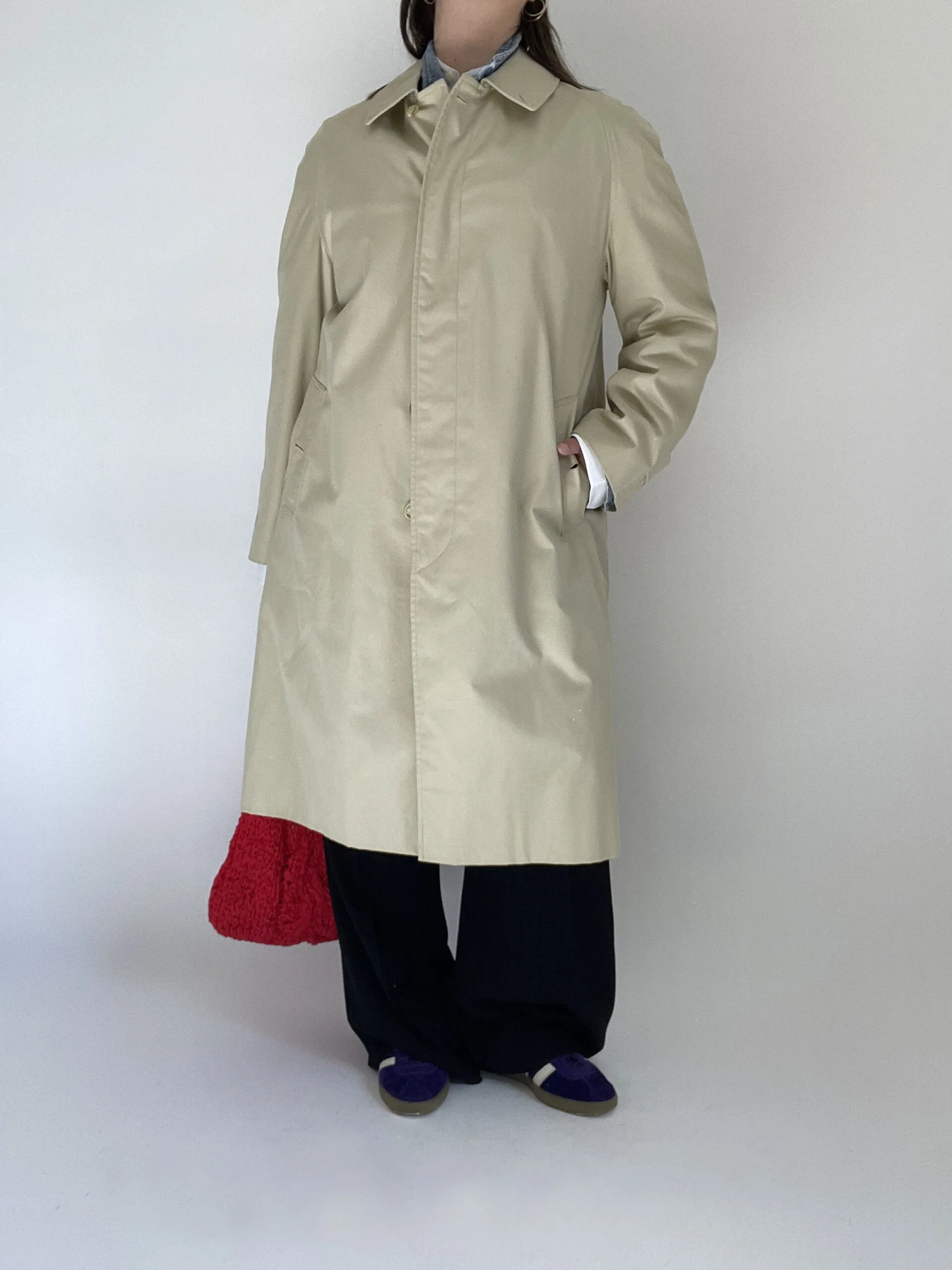 Trench unisex beige con interno tartan vintage anni ’70
