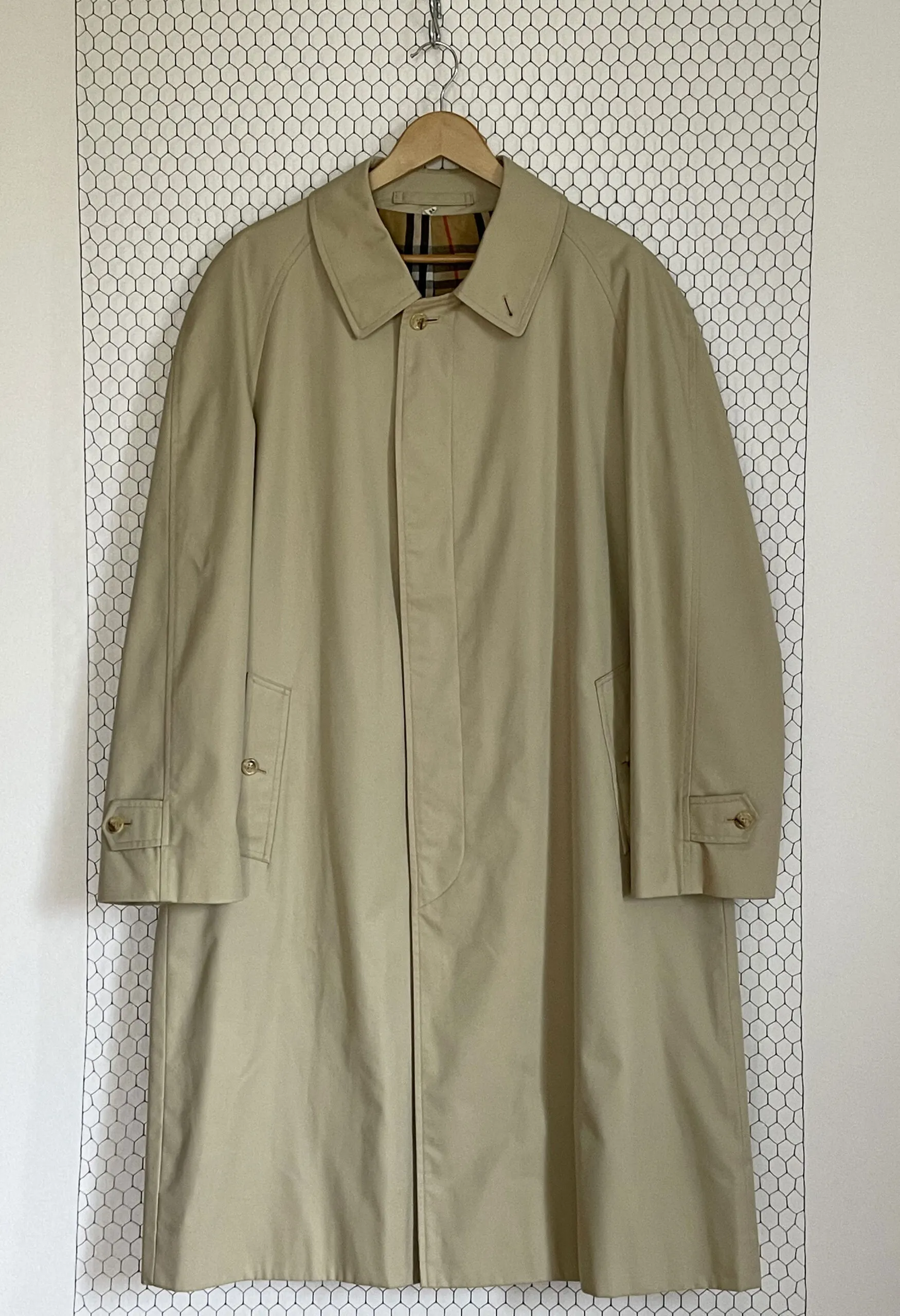 Trench unisex beige con interno tartan vintage anni ’70