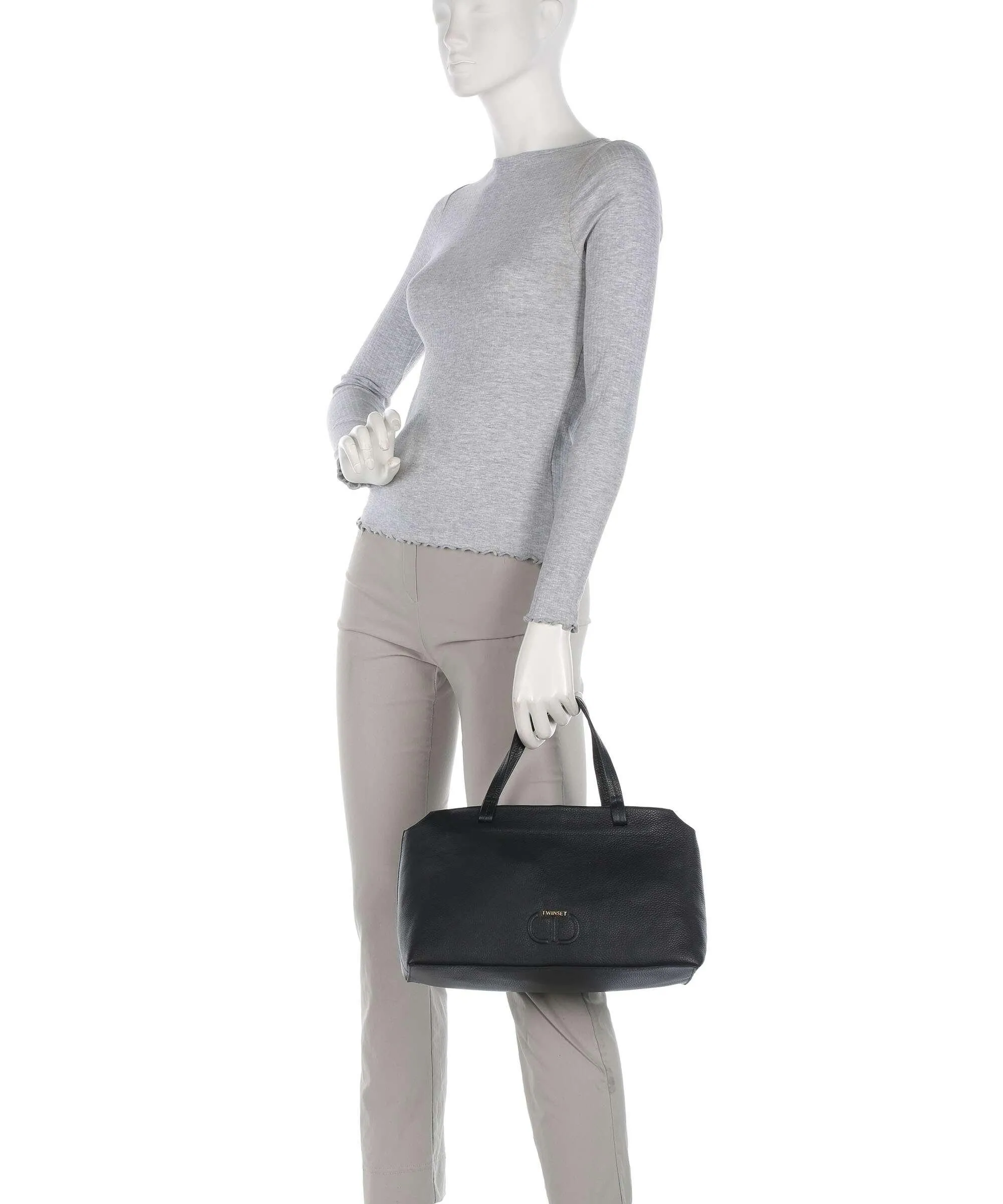  Twinset Many Monday Borsa a mano pelle di vacchetta grana nero  