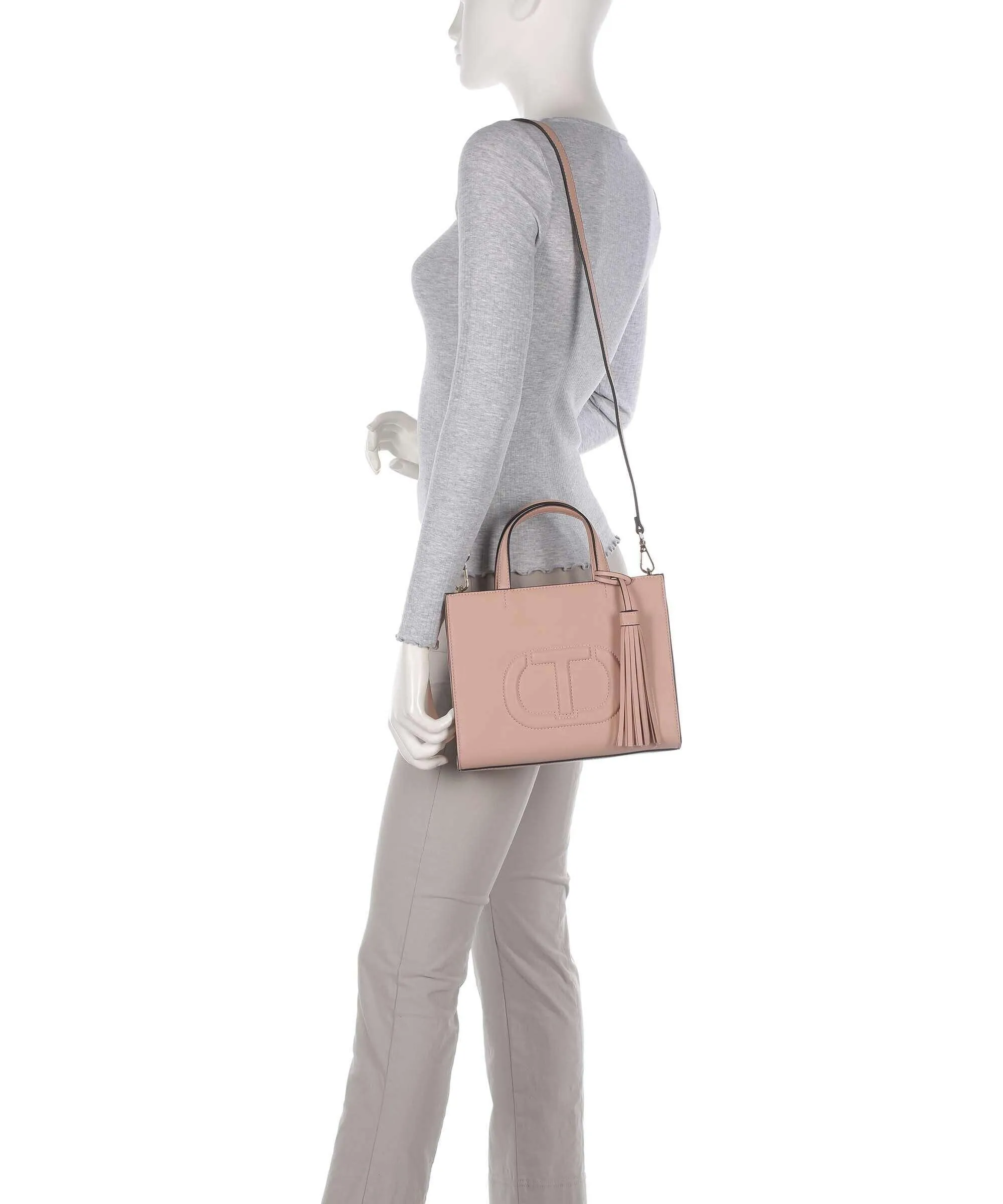  Twinset Oval T Logo Borsa a mano pelle sintetica rosa antico  