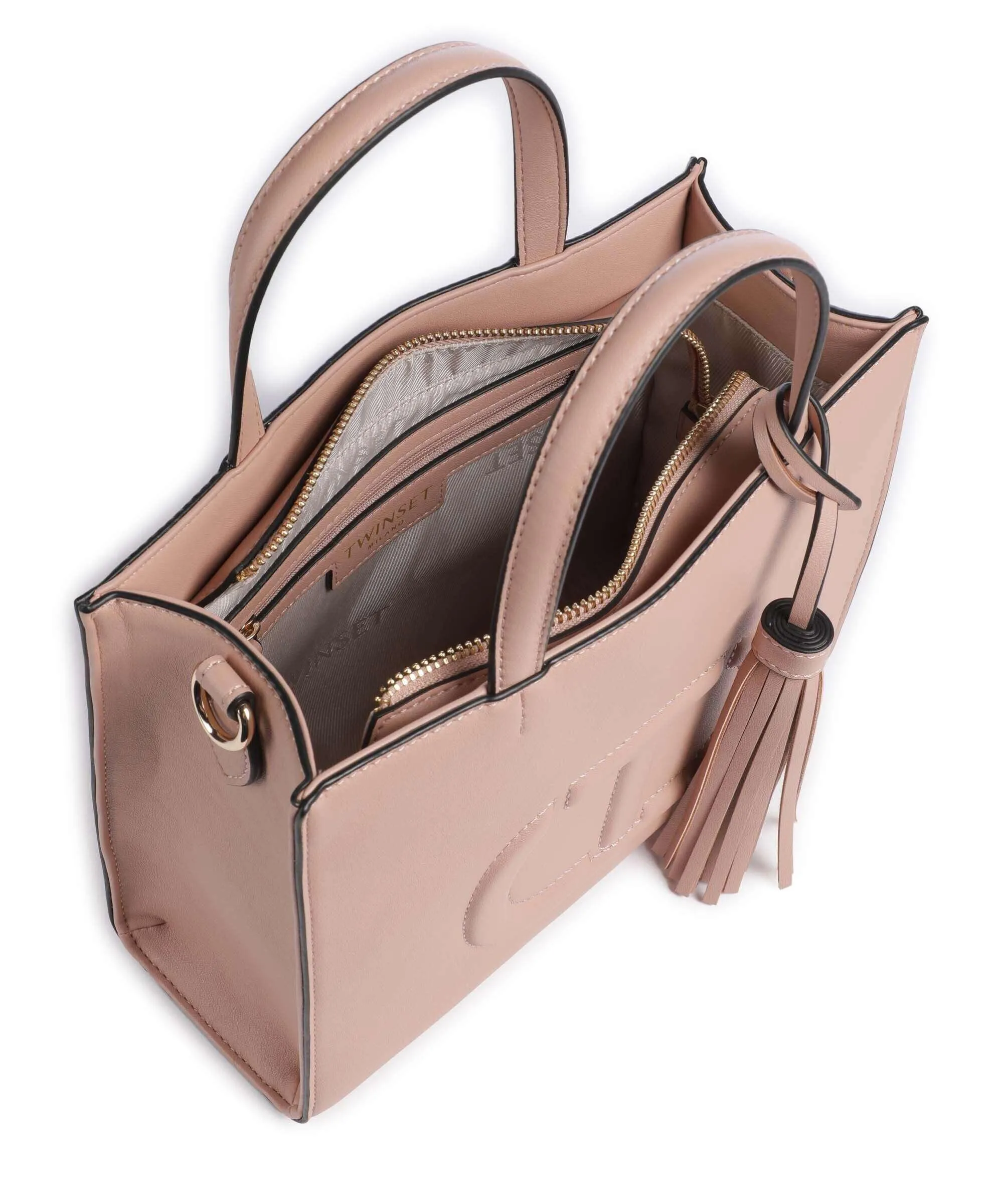  Twinset Oval T Logo Borsa a mano pelle sintetica rosa antico  