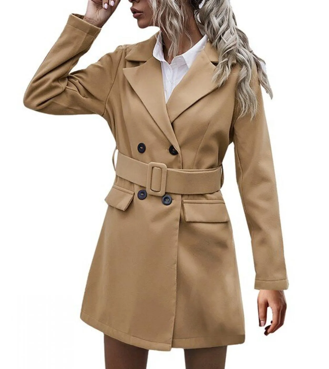 Women Trench Coat Spring Autumn Thin Coats Solid Color Lapel Long Sleeved Coats Women Jackets Temperament Ladies Short T