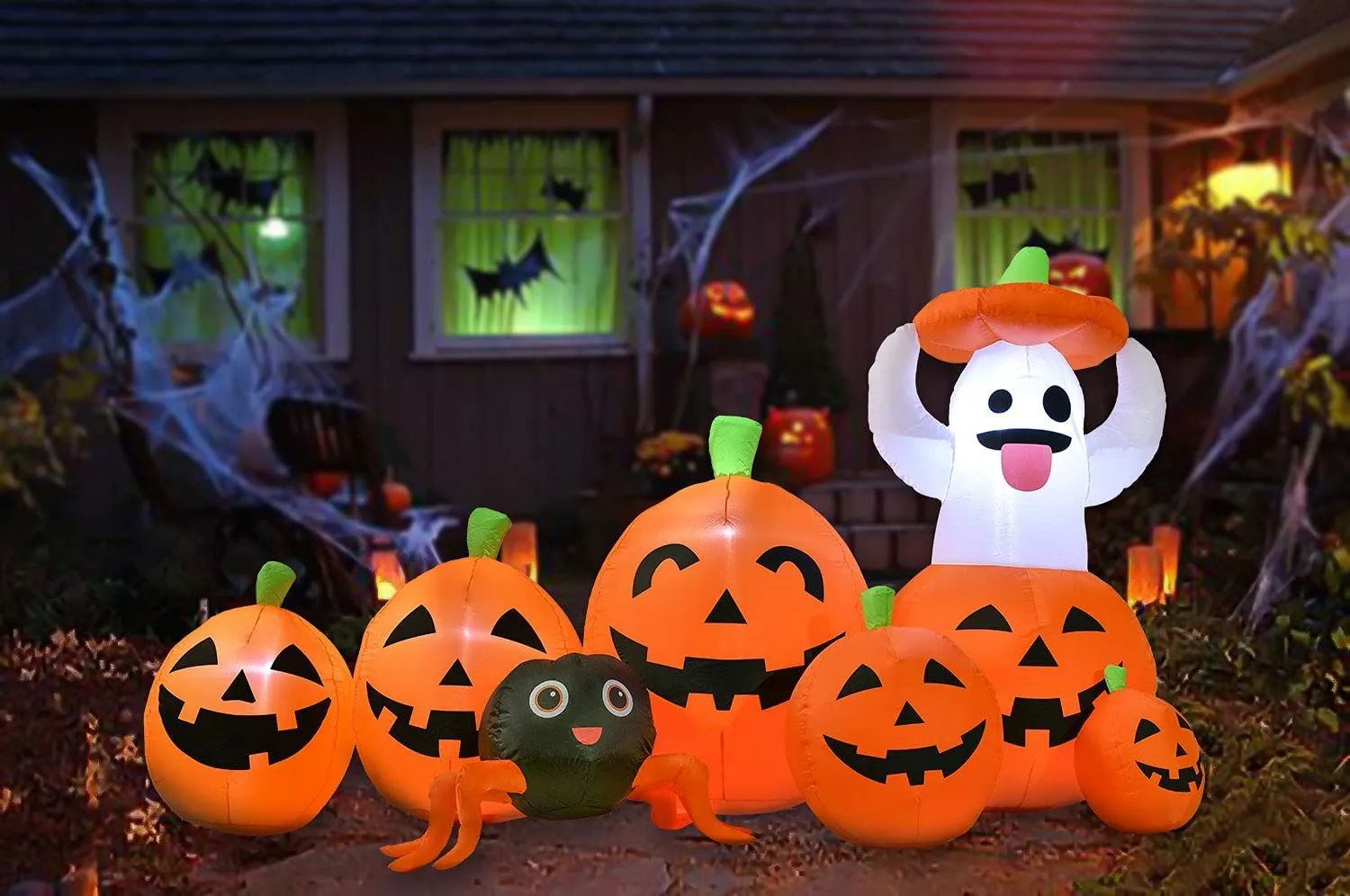 YQing 230cm Zucca Halloween Gonfiabile, Halloween Zucca e Fantasma Decorazioni Esterno Luci LED Incorporata Gonfiabile Halloween