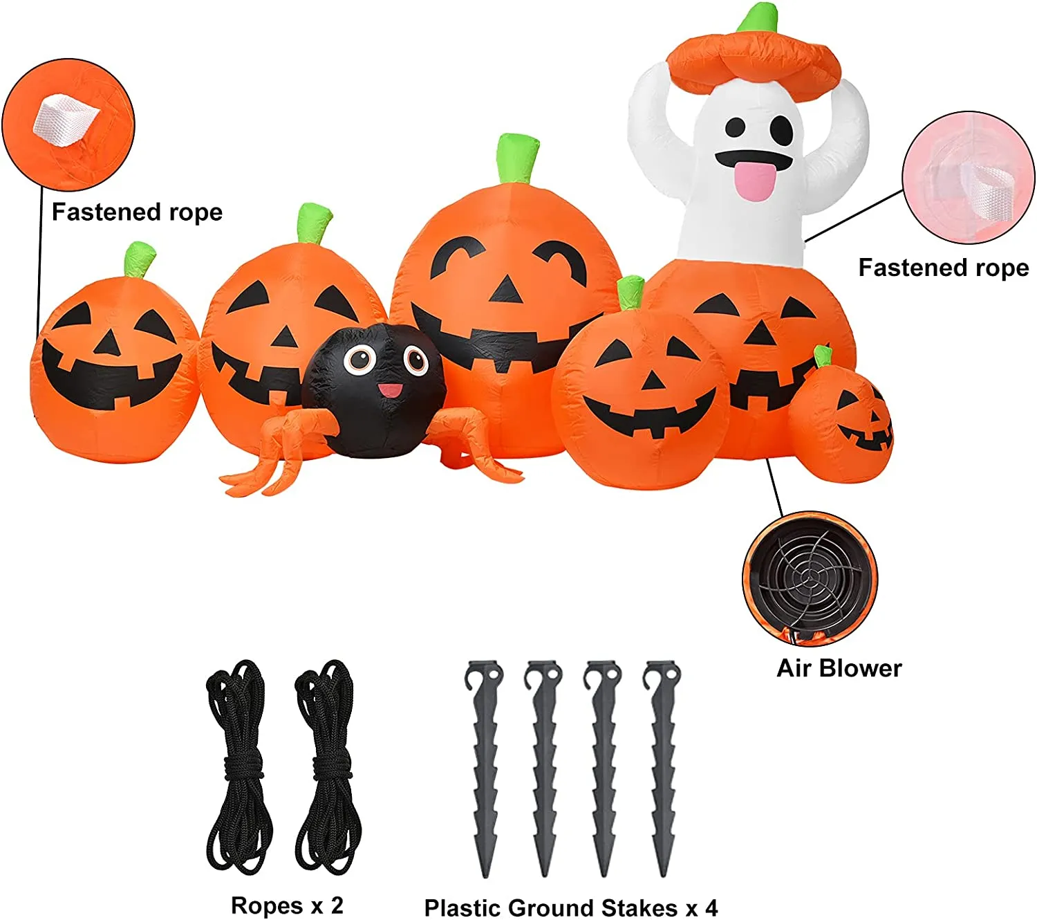 YQing 230cm Zucca Halloween Gonfiabile, Halloween Zucca e Fantasma Decorazioni Esterno Luci LED Incorporata Gonfiabile Halloween