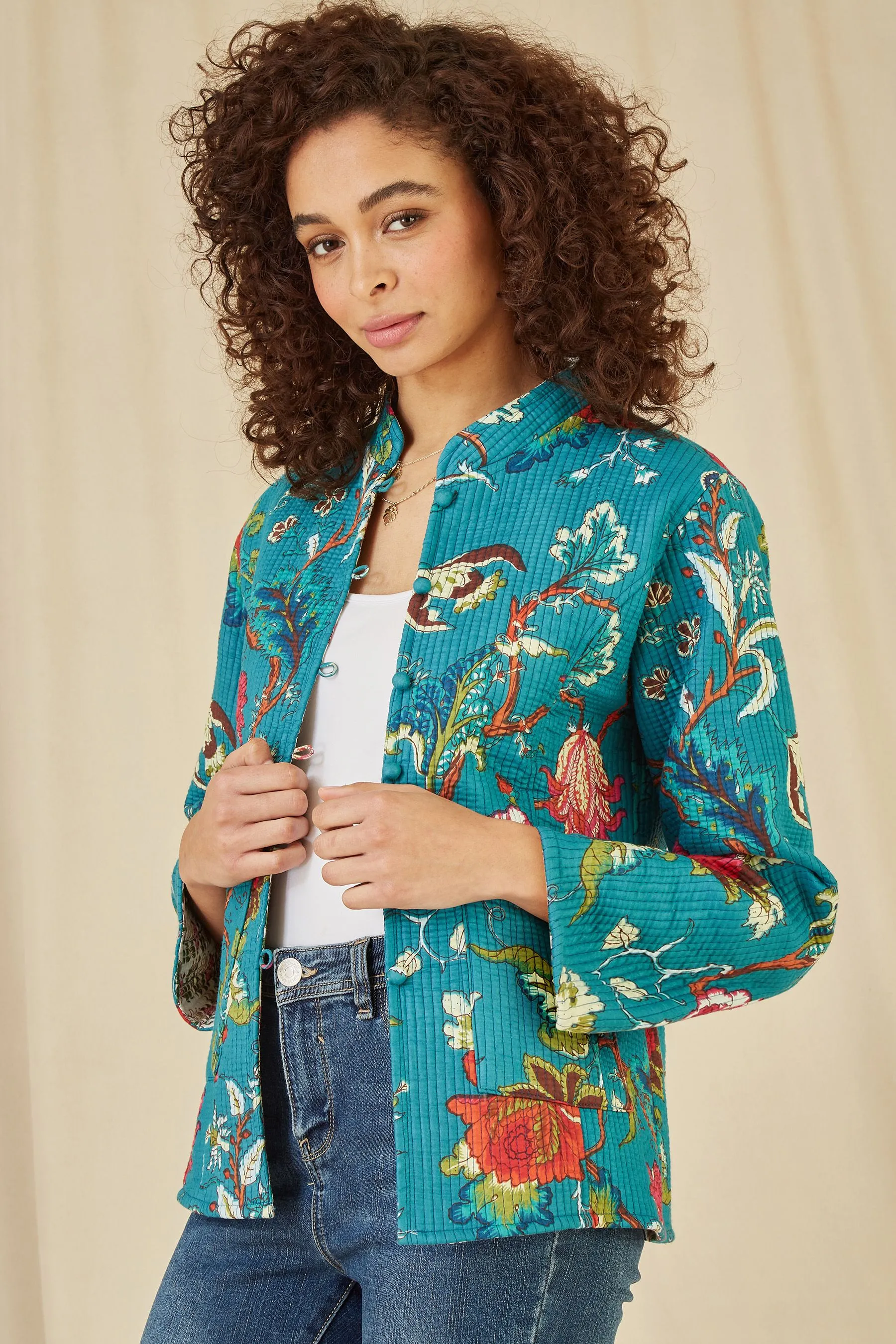Yumi Floreale Stampa - Giacca trapuntata in cotone double-face