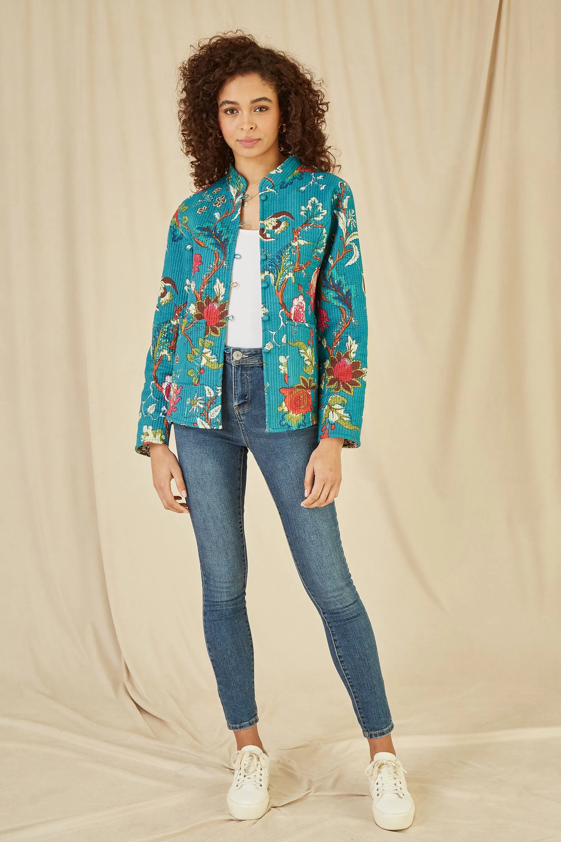 Yumi Floreale Stampa - Giacca trapuntata in cotone double-face