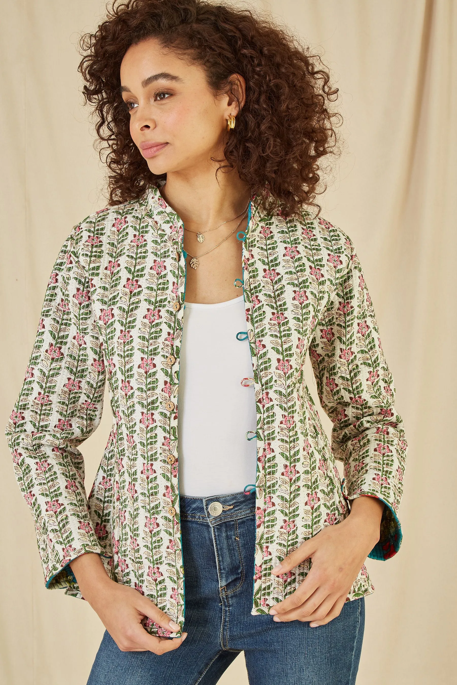 Yumi Floreale Stampa - Giacca trapuntata in cotone double-face